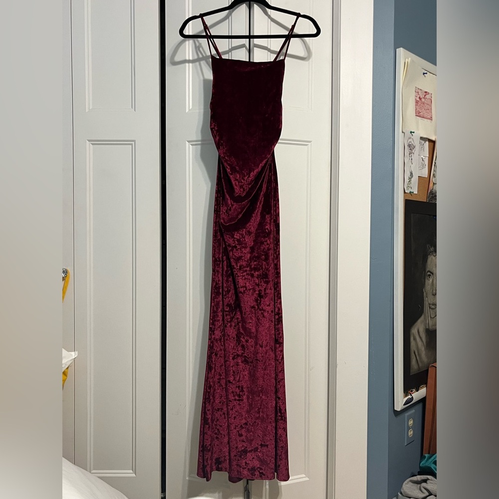 Lulu's Magenta Velvet Maxi Dress